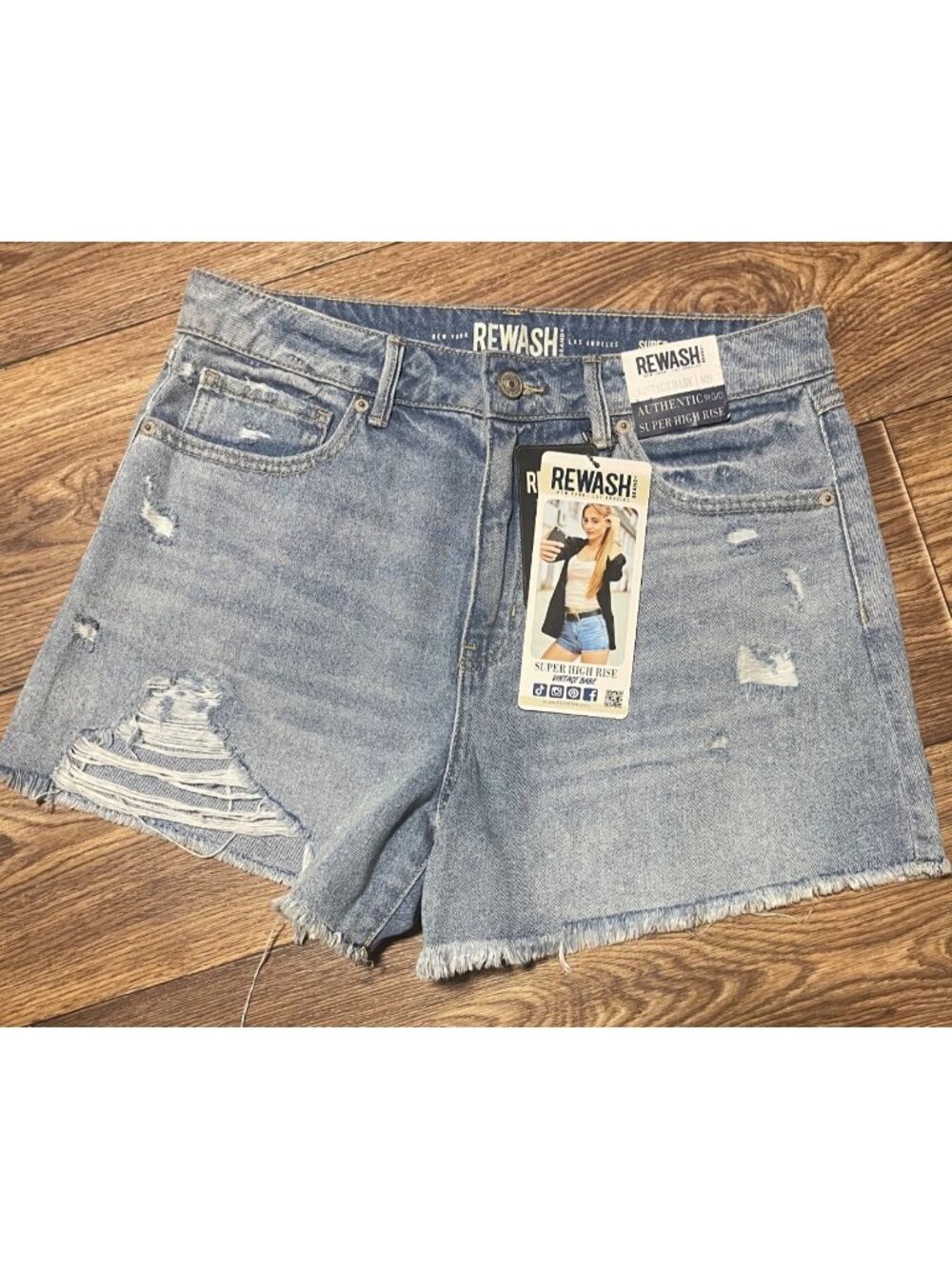 Rewash Womens Super High Rise Jean Shorts Vintage Babe 9/29 Distressed Denim